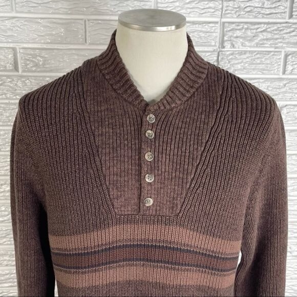Eddie Bauer Striped Ribbed Knit Pullover Sweater Size Large Brown Tan - Picture 2 of 6
